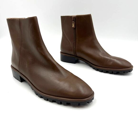 Stuart Weitzman Maelie Leather Lug Ankle Boots Brown Booties